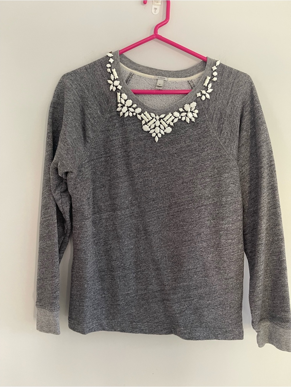 J Crew Embellished Gray Women's Sweatshirt *see pics beading repair needed